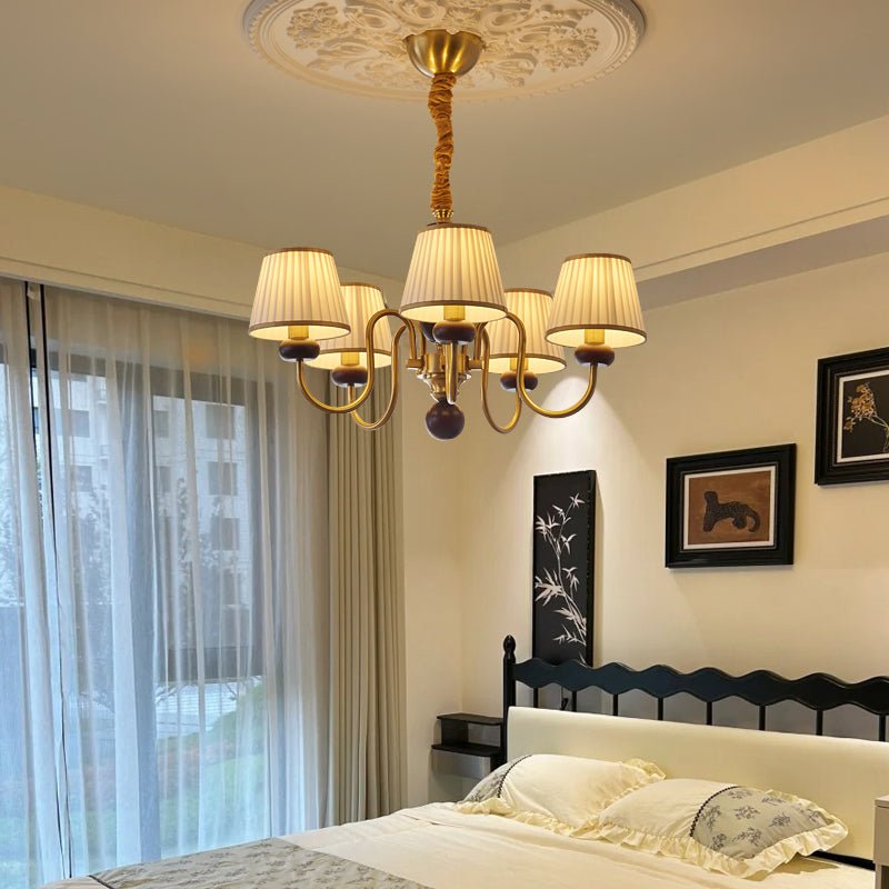 Walden Pleat Chandelier — Modern Wood & Fabric Pendant Light for Dining Room