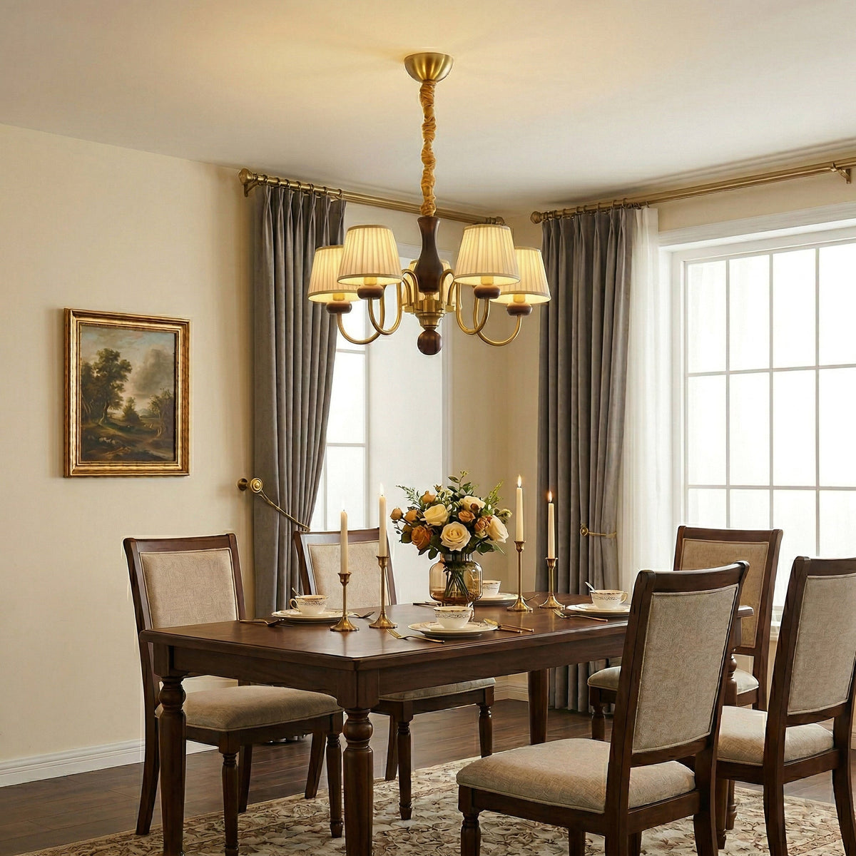 Walden Pleat Chandelier — Modern Wood & Fabric Pendant Light for Dining Room