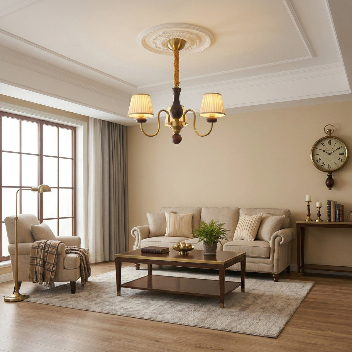 Walden Pleat Chandelier — Modern Wood & Fabric Pendant Light for Dining Room