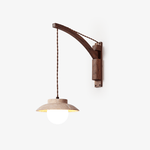 Artisan Arc Wall Sconce with Walnut Arm and Travertine Shade
