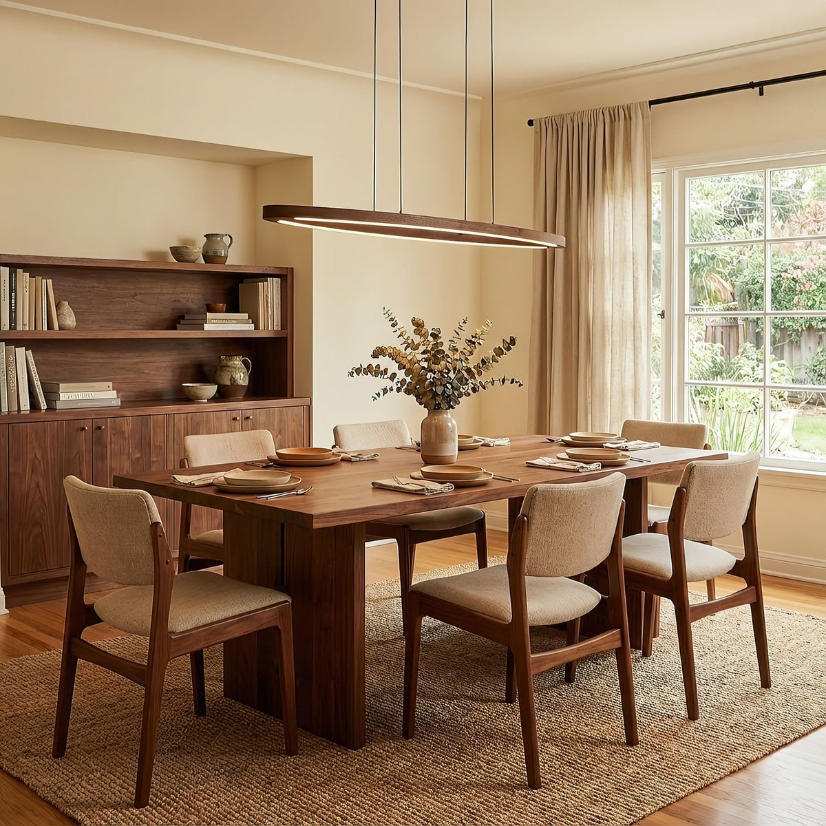 Walnut Arc Linear LED Pendant Light for Kitchen Island and Dining Room