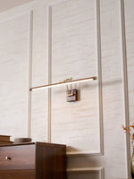 Walnut Linear Wall Sconce with Adjustable Brass Arm