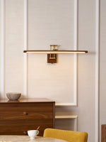 Walnut Linear Wall Sconce with Adjustable Brass Arm