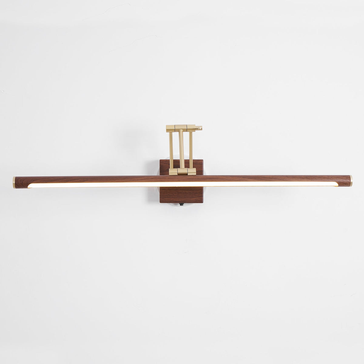 Walnut Linear Wall Sconce with Adjustable Brass Arm