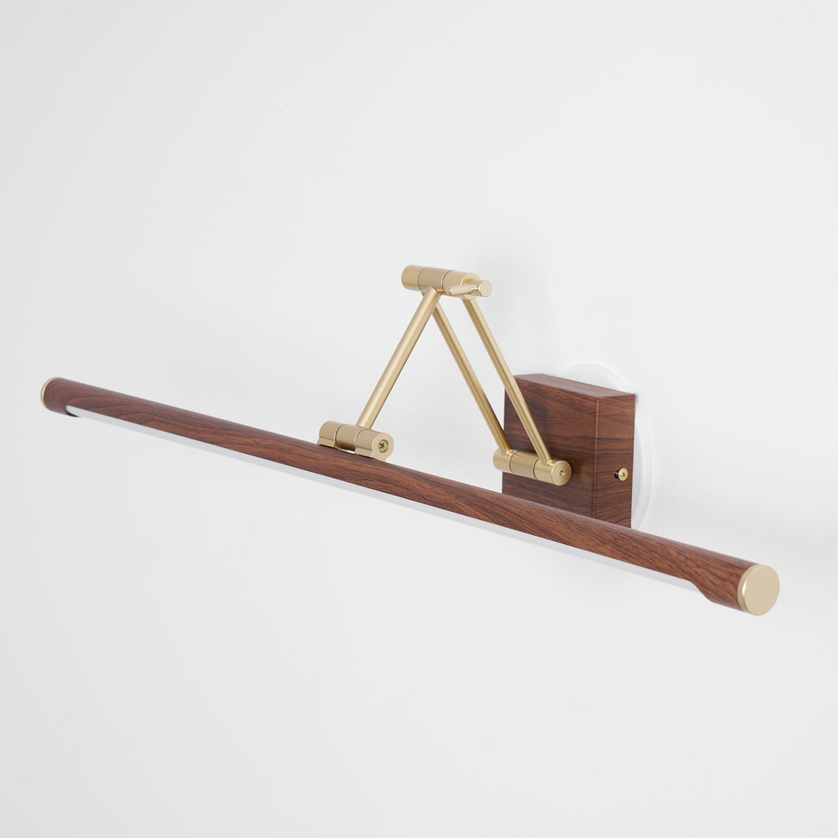 Walnut Linear Wall Sconce with Adjustable Brass Arm
