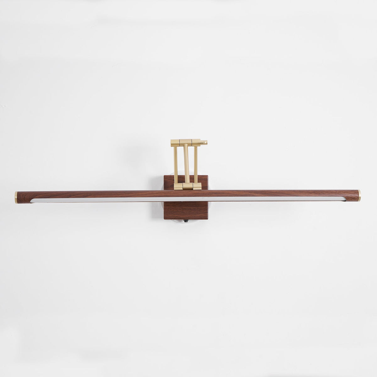 Walnut Linear Wall Sconce with Adjustable Brass Arm