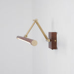 Walnut Linear Wall Sconce with Adjustable Brass Arm