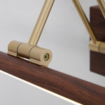 Walnut Linear Wall Sconce with Adjustable Brass Arm