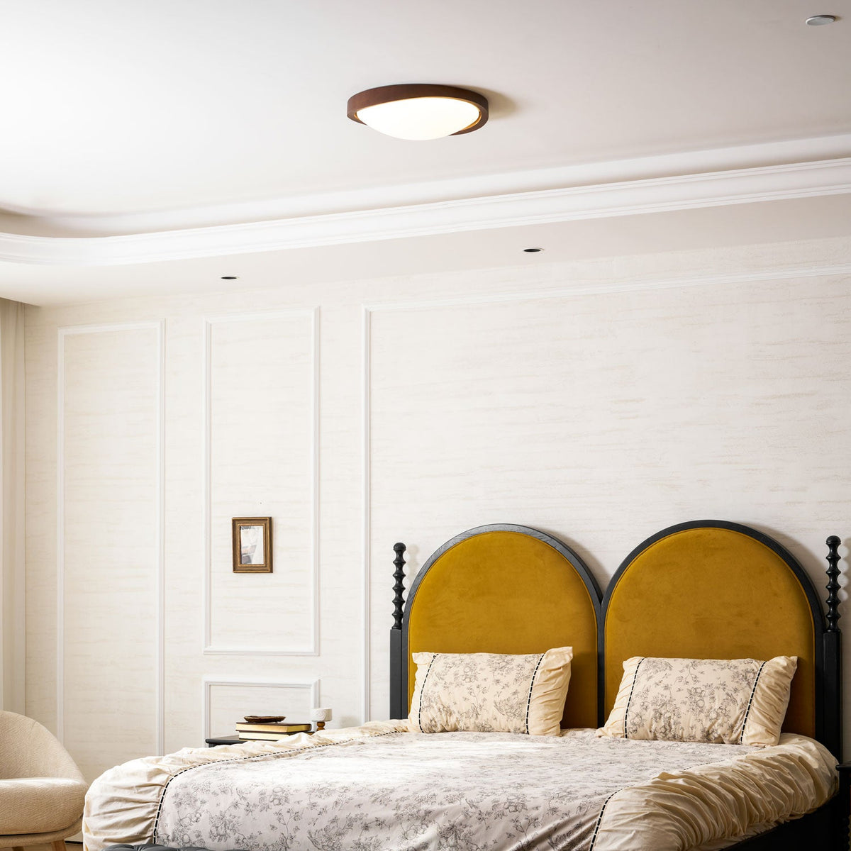 Walnut Curved Edge Ceiling Light – Modern Flush Mount LED Fixture