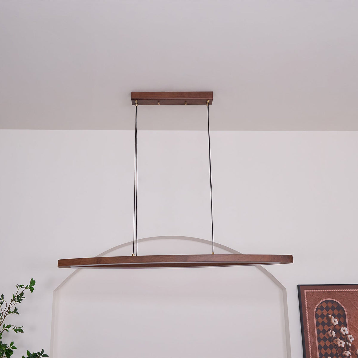 Walnut Arc Linear LED Pendant Light for Kitchen Island and Dining Room