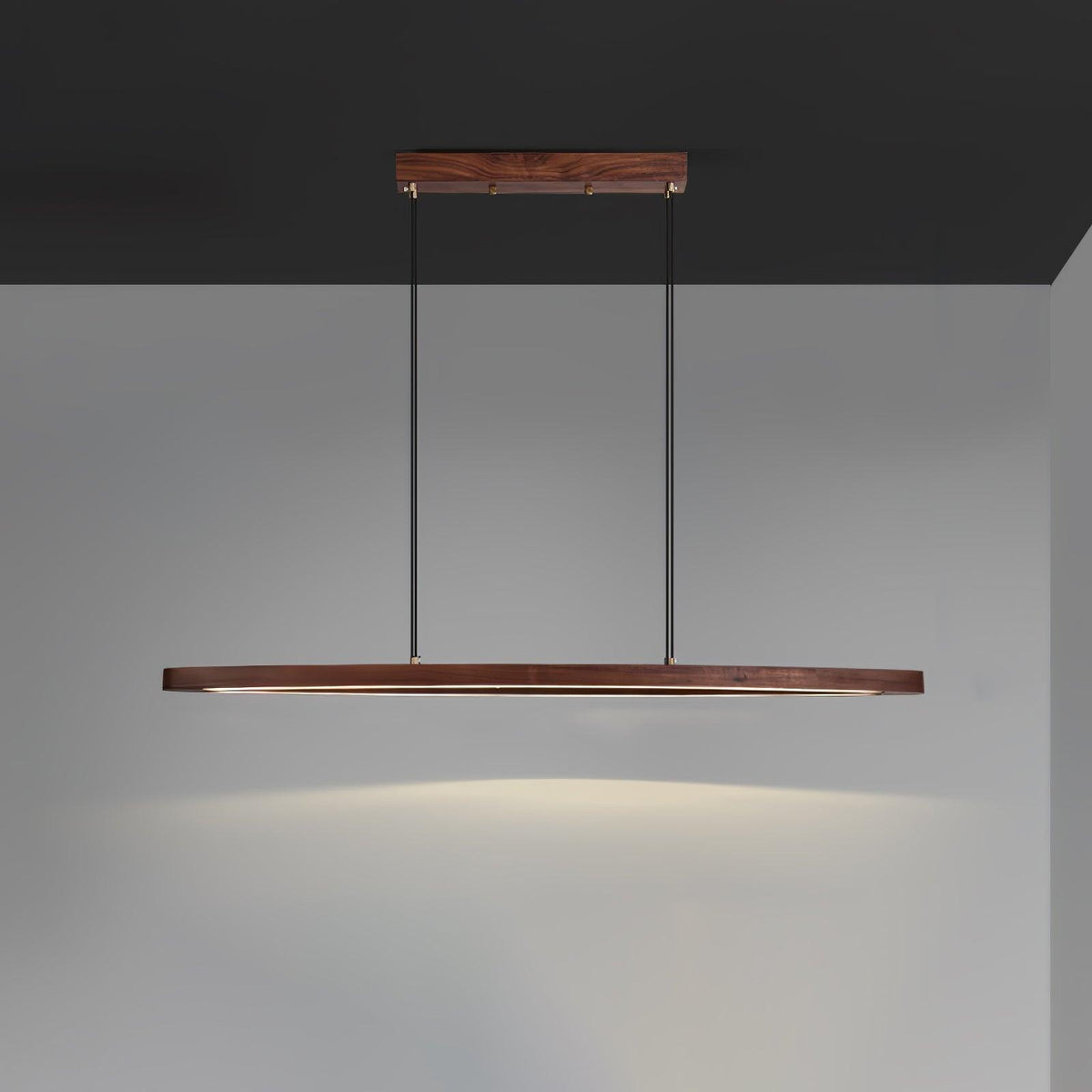 Walnut Arc Linear LED Pendant Light for Kitchen Island and Dining Room