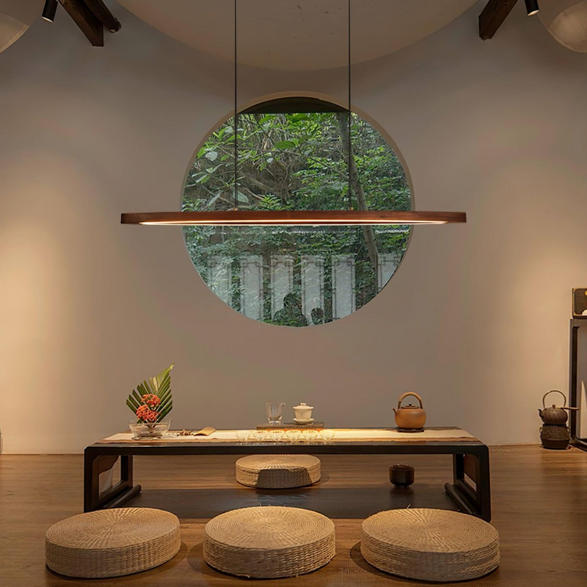 Walnut Arc Linear LED Pendant Light for Kitchen Island and Dining Room