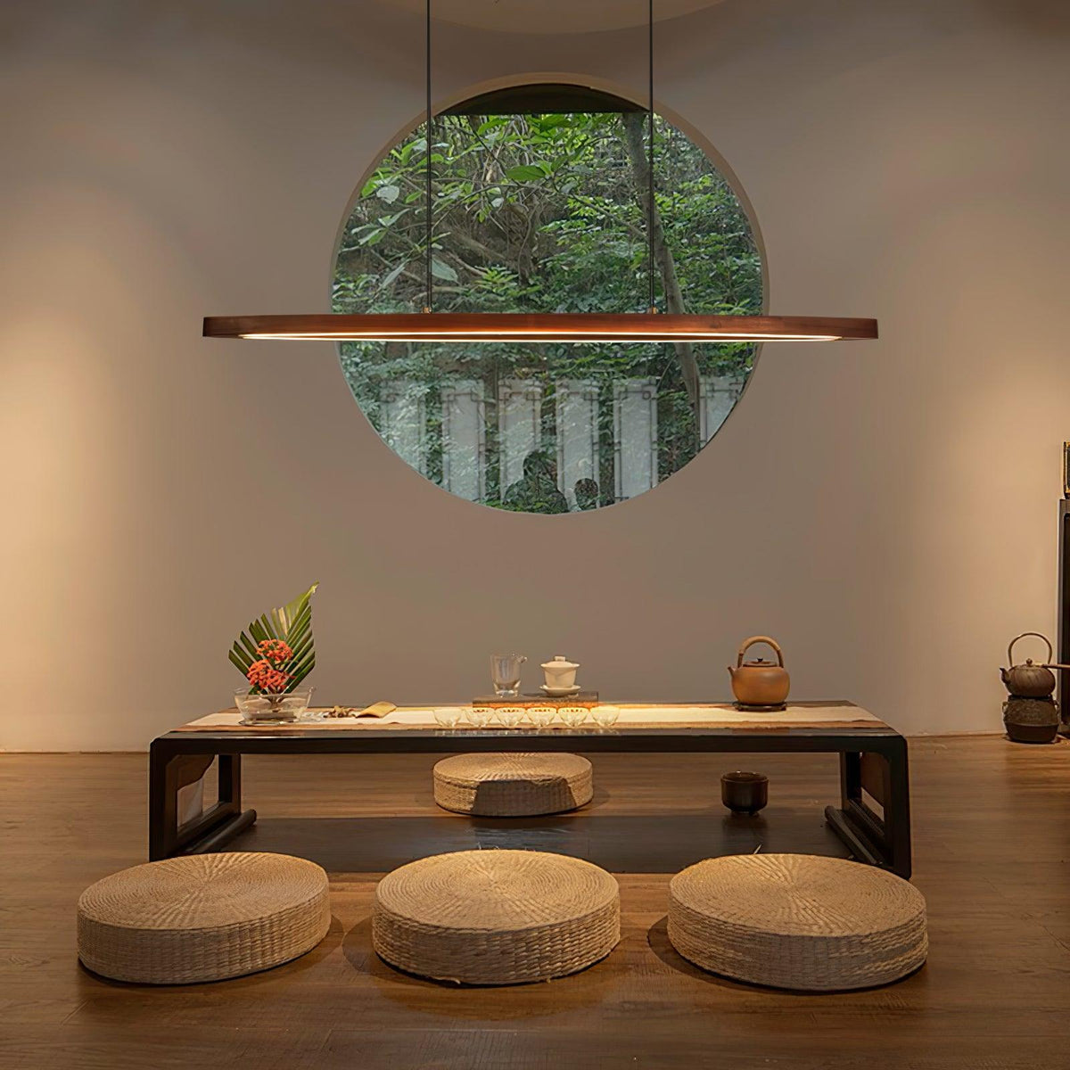 Walnut Arc Linear LED Pendant Light for Kitchen Island and Dining Room