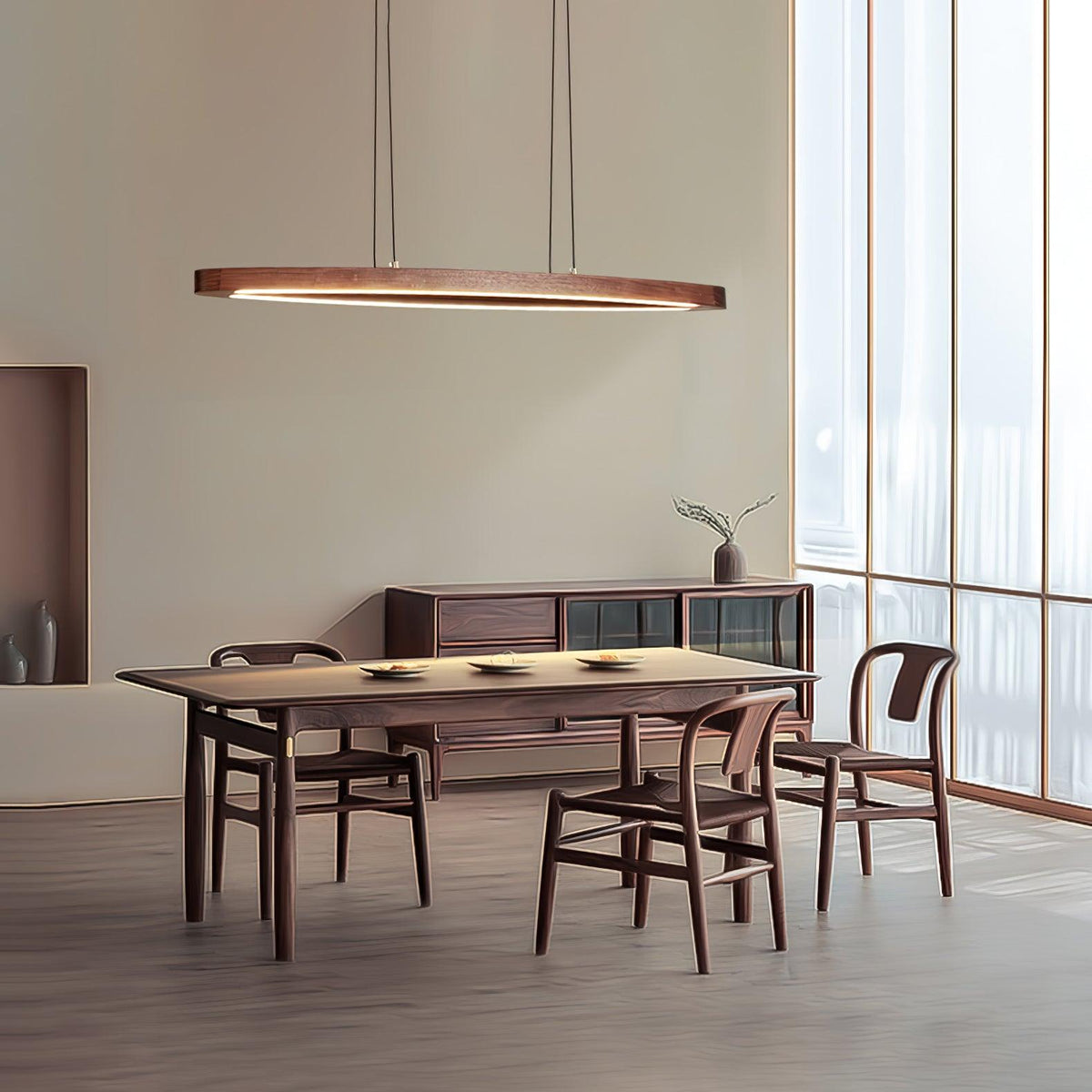 Walnut Arc Linear LED Pendant Light for Kitchen Island and Dining Room