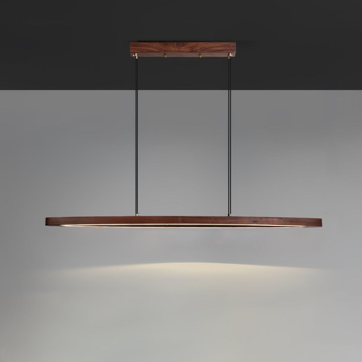 Walnut Arc Linear LED Pendant Light for Kitchen Island and Dining Room