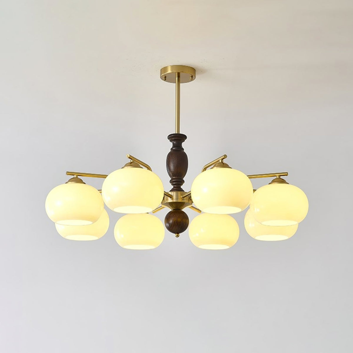 Walnut Beige Orb Chandelier – Modern Designer Pendant Light for Dining and Living Rooms