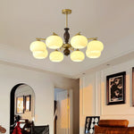 Walnut Beige Orb Chandelier – Modern Designer Pendant Light for Dining and Living Rooms