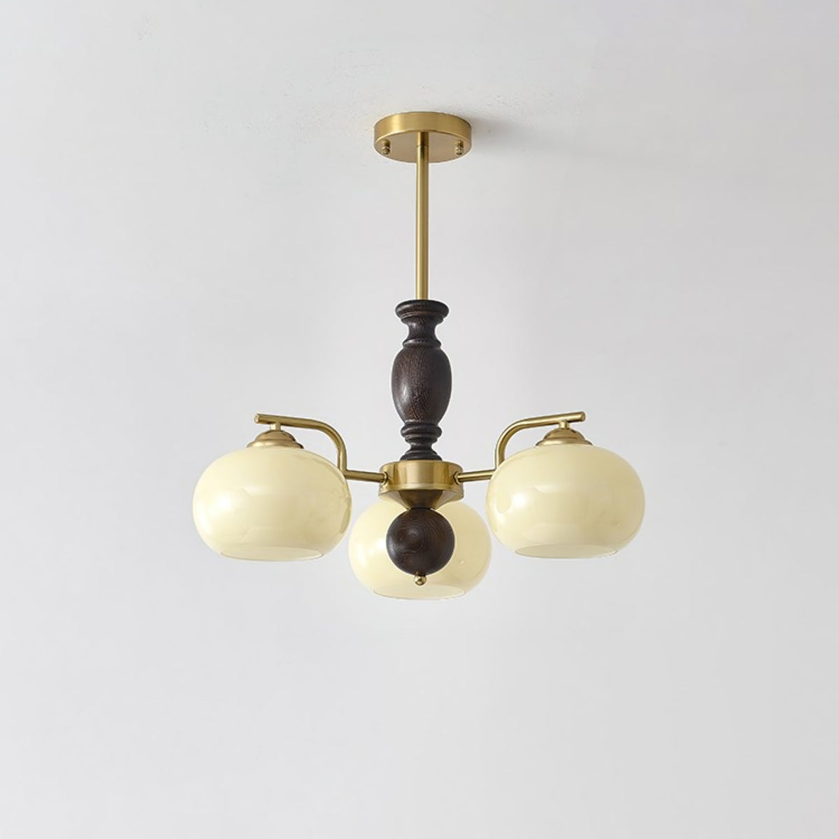 Walnut Beige Orb Chandelier – Modern Designer Pendant Light for Dining and Living Rooms