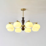 Walnut Beige Orb Chandelier – Modern Designer Pendant Light for Dining and Living Rooms
