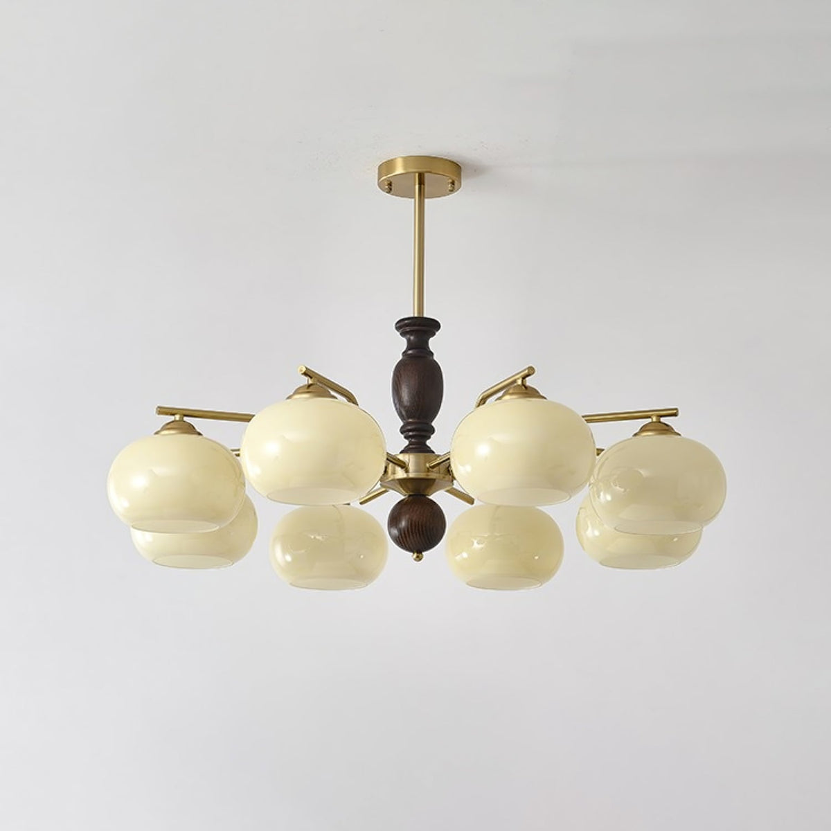 Walnut Beige Orb Chandelier – Modern Designer Pendant Light for Dining and Living Rooms