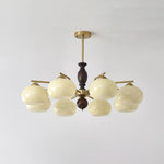 Walnut Beige Orb Chandelier – Modern Designer Pendant Light for Dining and Living Rooms