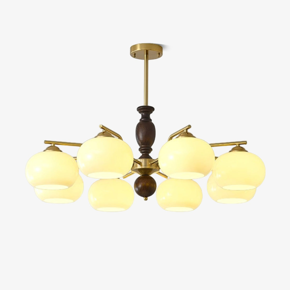 Walnut Beige Orb Chandelier – Modern Designer Pendant Light for Dining and Living Rooms