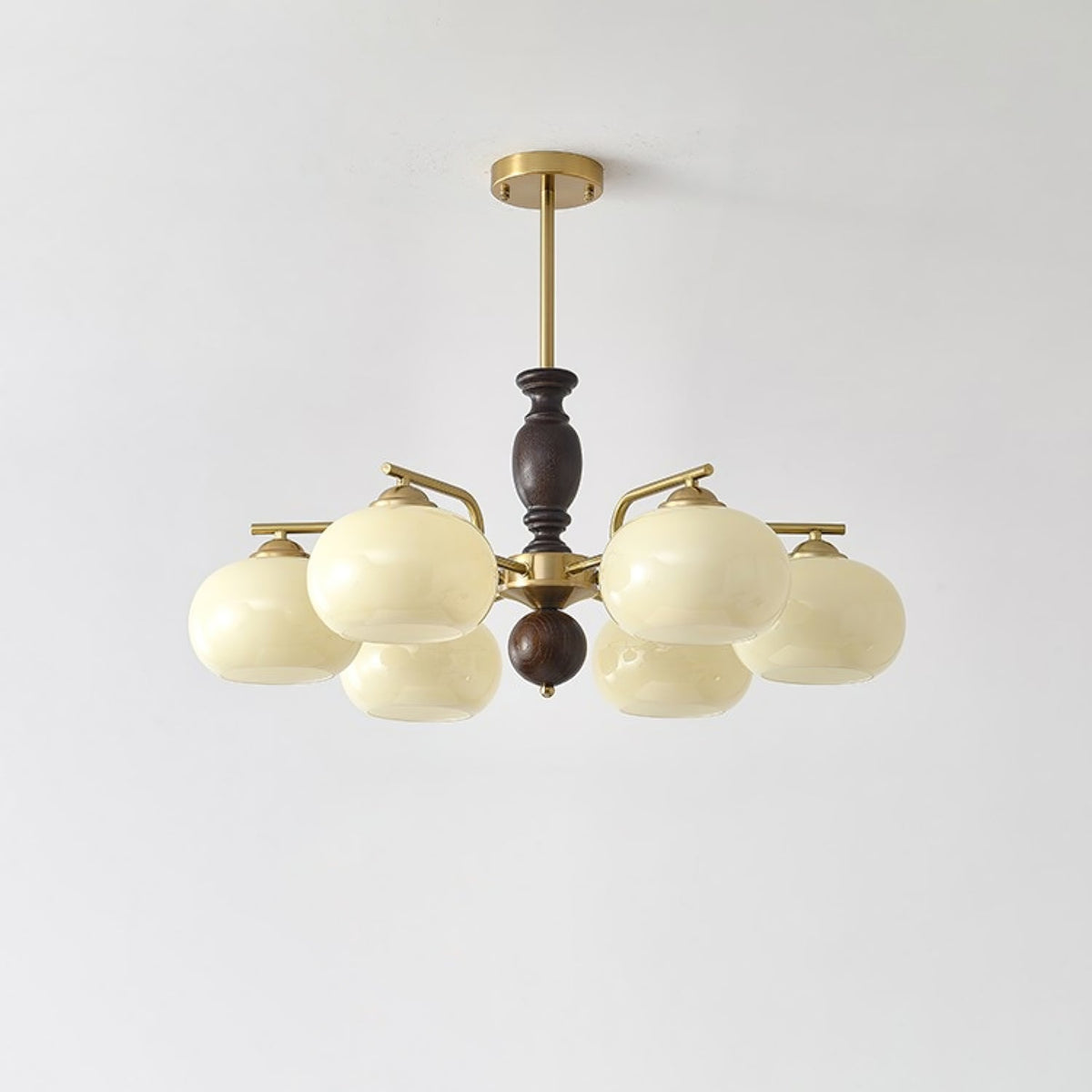 Walnut Beige Orb Chandelier – Modern Designer Pendant Light for Dining and Living Rooms