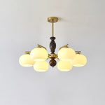 Walnut Beige Orb Chandelier – Modern Designer Pendant Light for Dining and Living Rooms