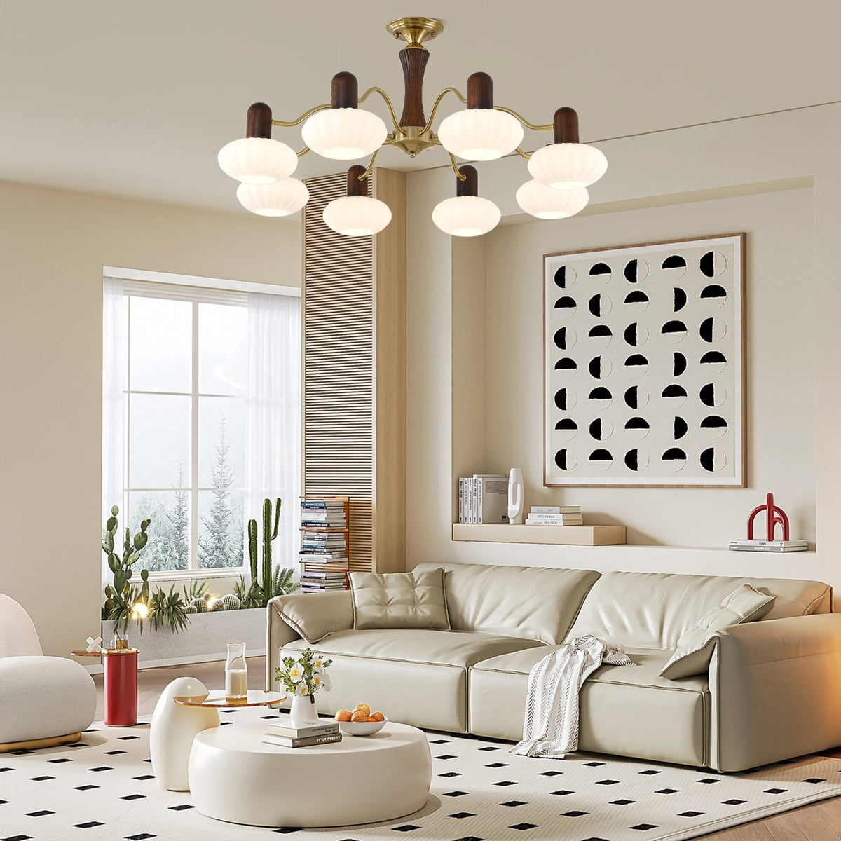 Walnut Embrace Chandelier – Mid-Century Modern Wood & Metal Pendant Light
