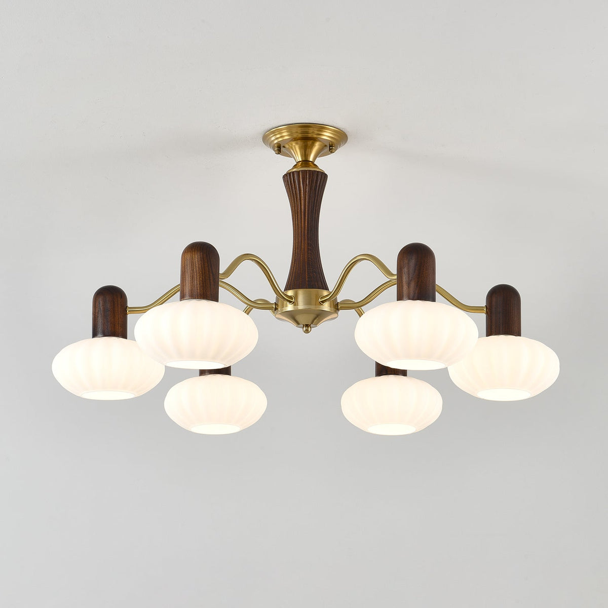 Walnut Embrace Chandelier – Mid-Century Modern Wood & Metal Pendant Light