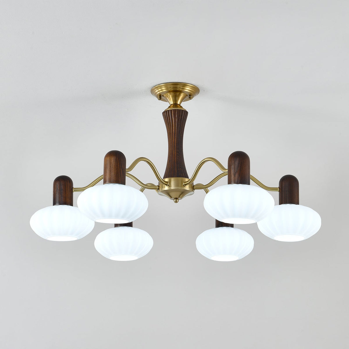 Walnut Embrace Chandelier – Mid-Century Modern Wood & Metal Pendant Light
