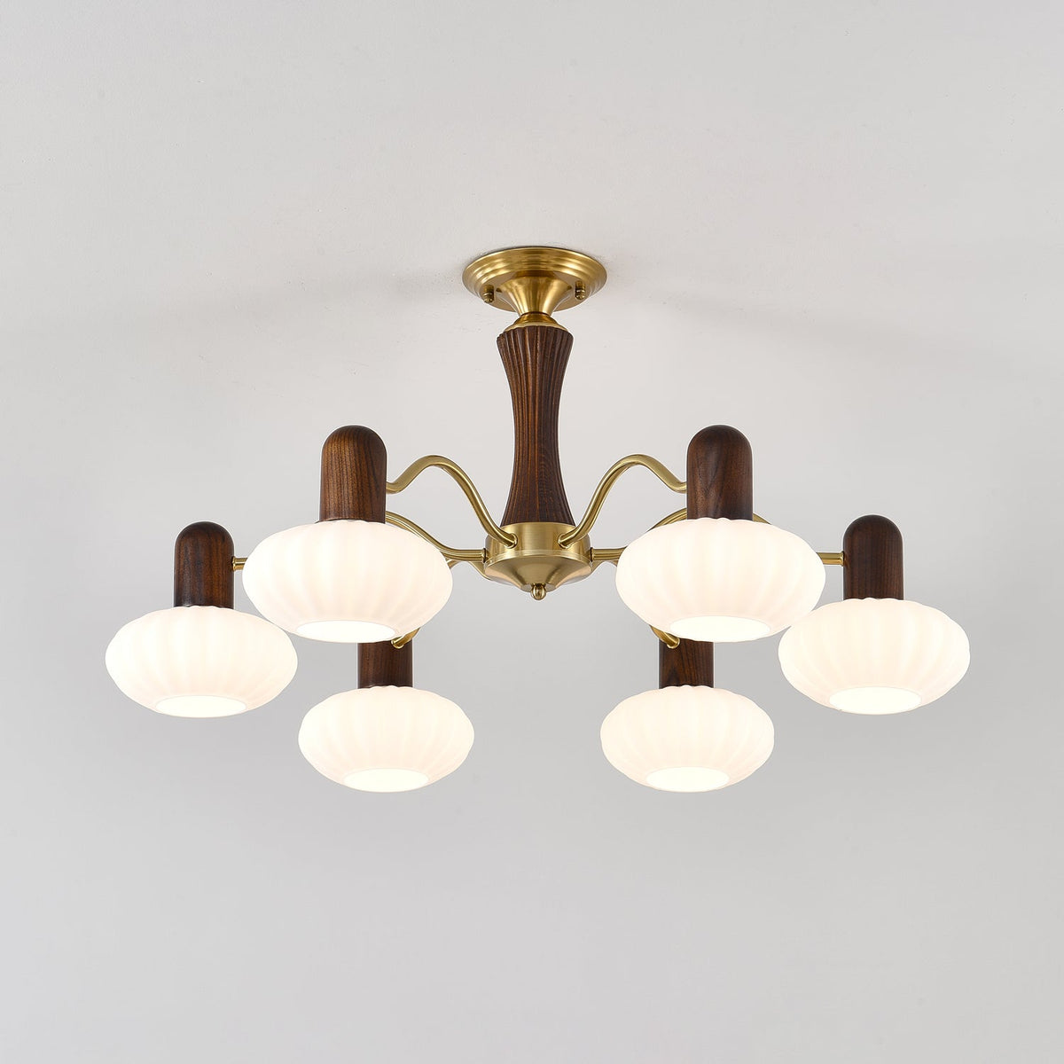 Walnut Embrace Chandelier – Mid-Century Modern Wood & Metal Pendant Light