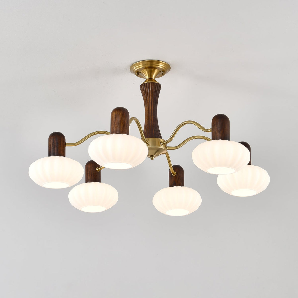 Walnut Embrace Chandelier – Mid-Century Modern Wood & Metal Pendant Light