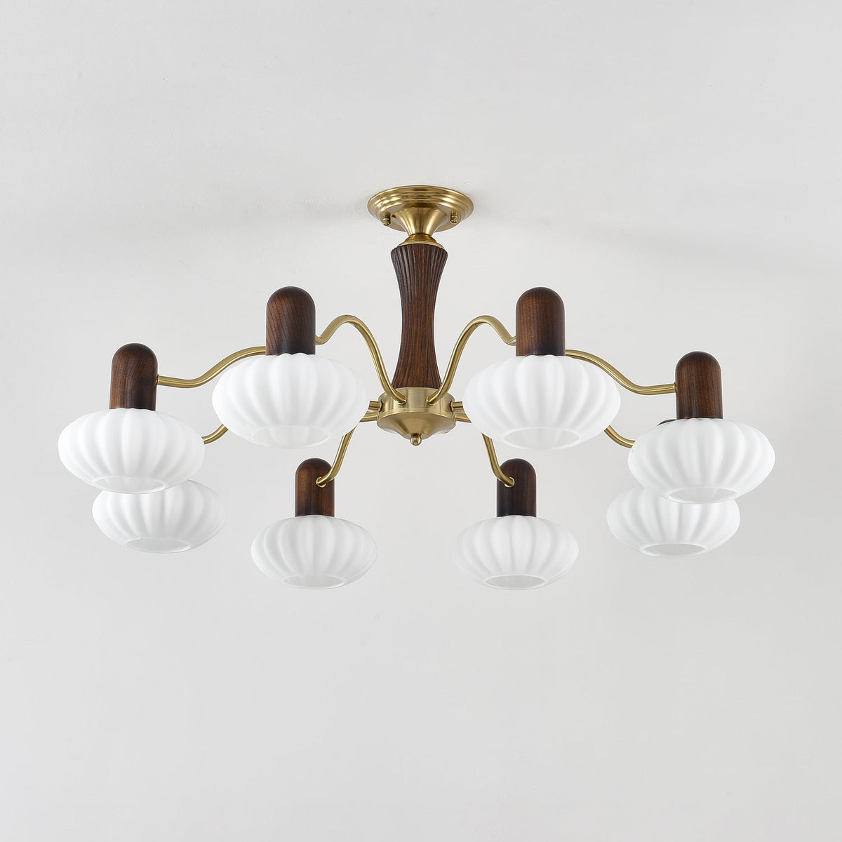 Walnut Embrace Chandelier – Mid-Century Modern Wood & Metal Pendant Light