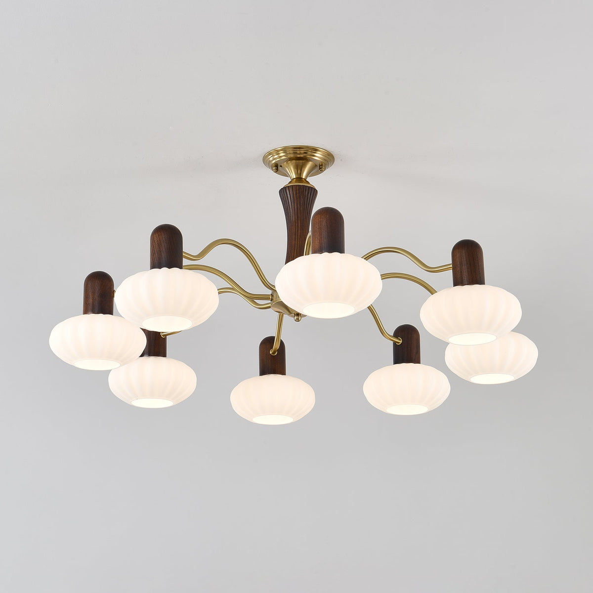 Walnut Embrace Chandelier – Mid-Century Modern Wood & Metal Pendant Light