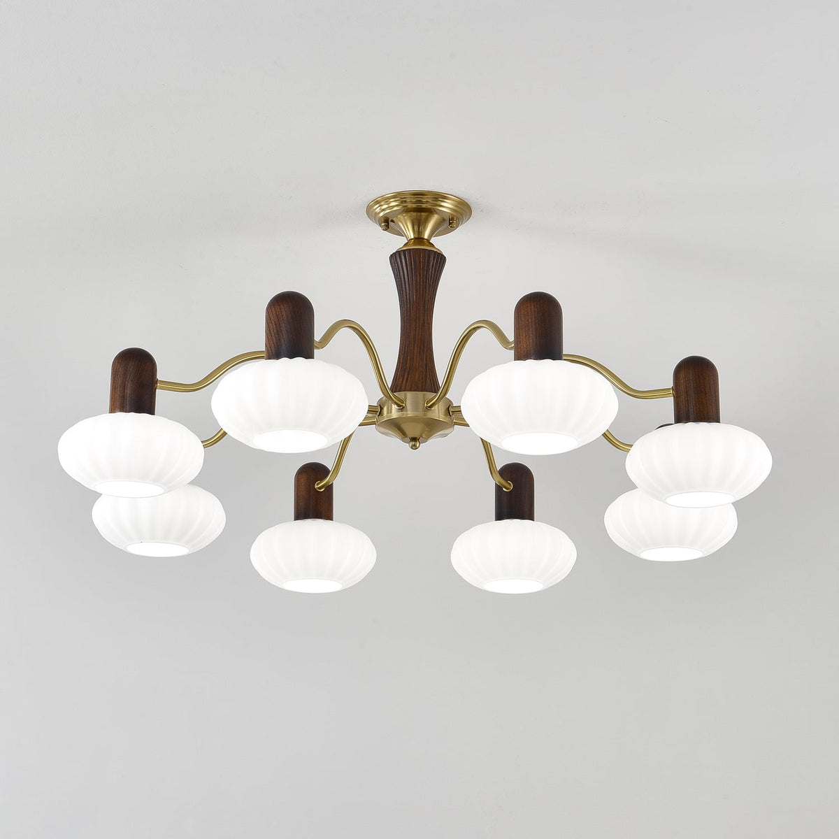 Walnut Embrace Chandelier – Mid-Century Modern Wood & Metal Pendant Light