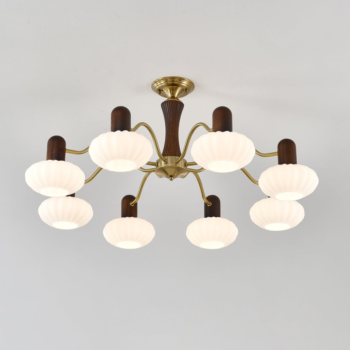 Walnut Embrace Chandelier – Mid-Century Modern Wood & Metal Pendant Light