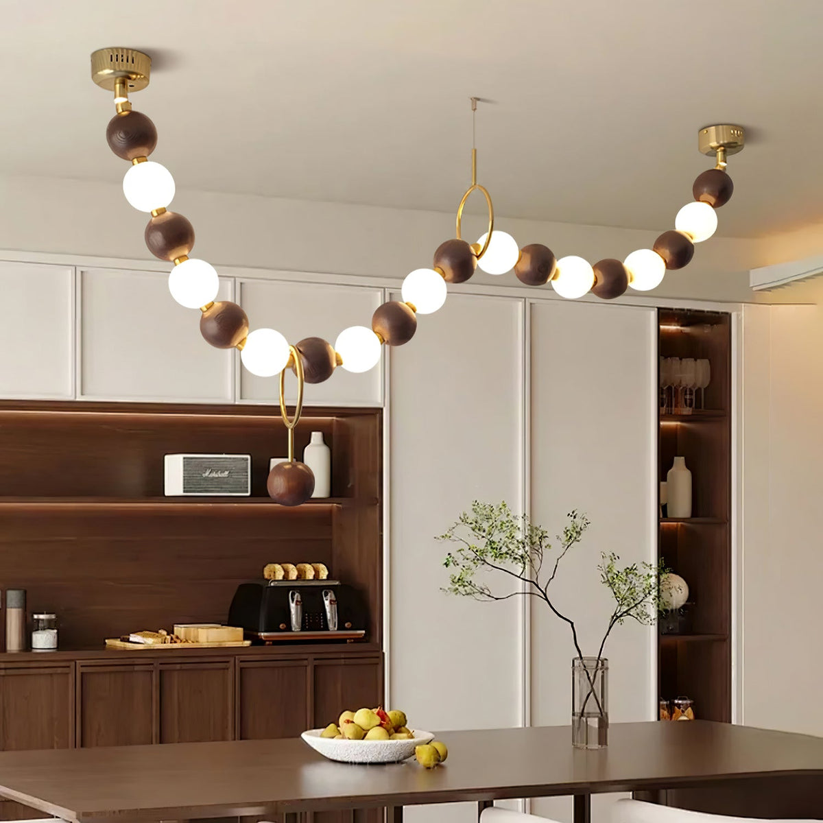 Walnut Bead Necklace Pendant Lamp