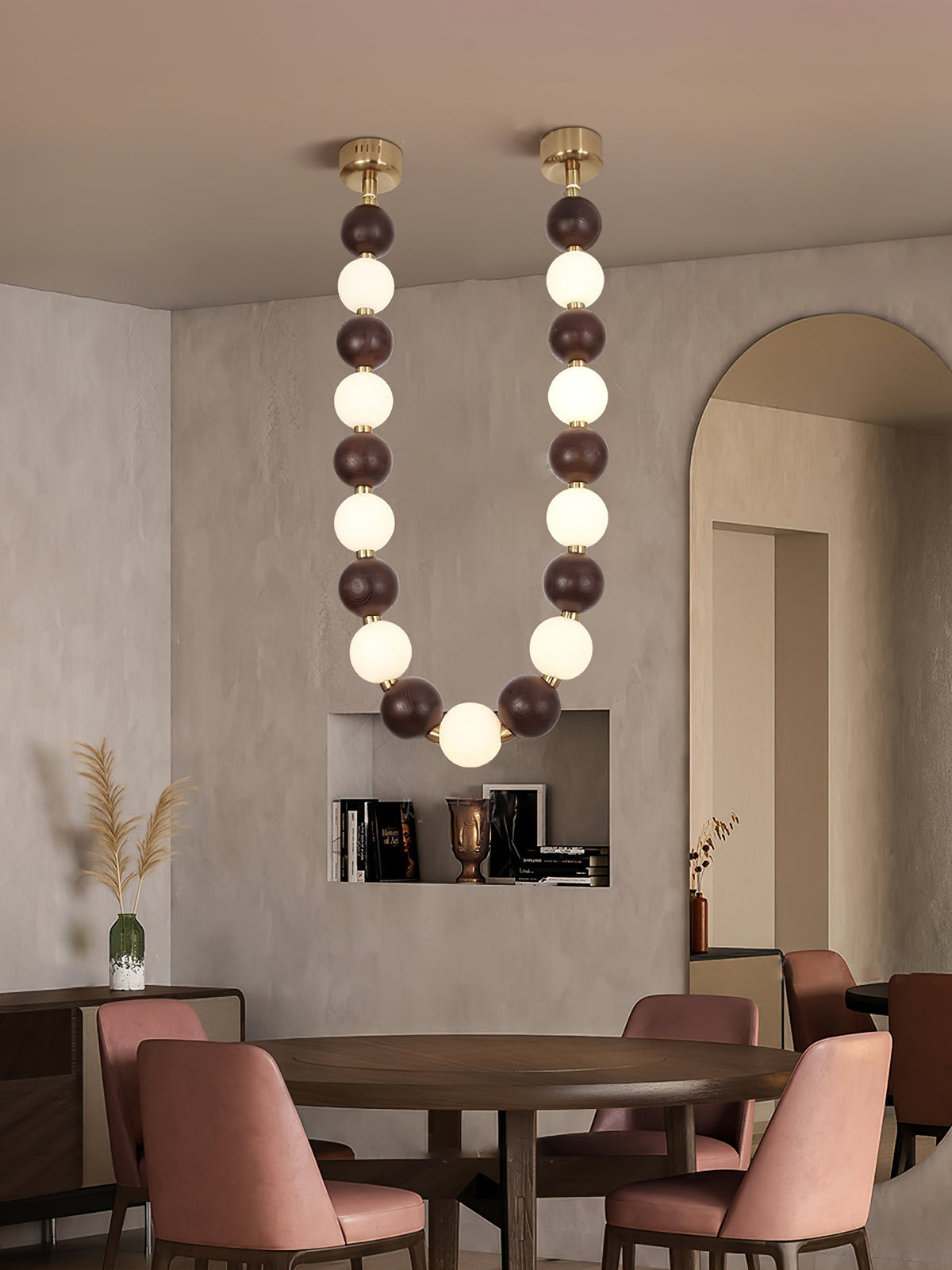 Walnut Bead Necklace Pendant Lamp