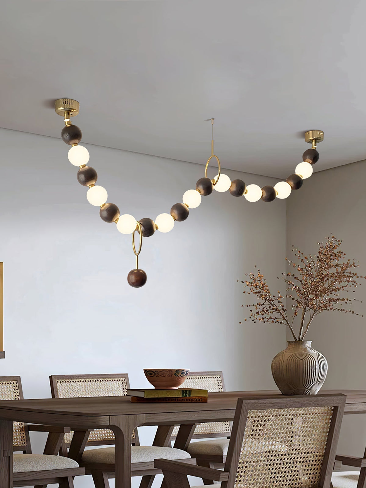 Walnut Bead Necklace Pendant Lamp