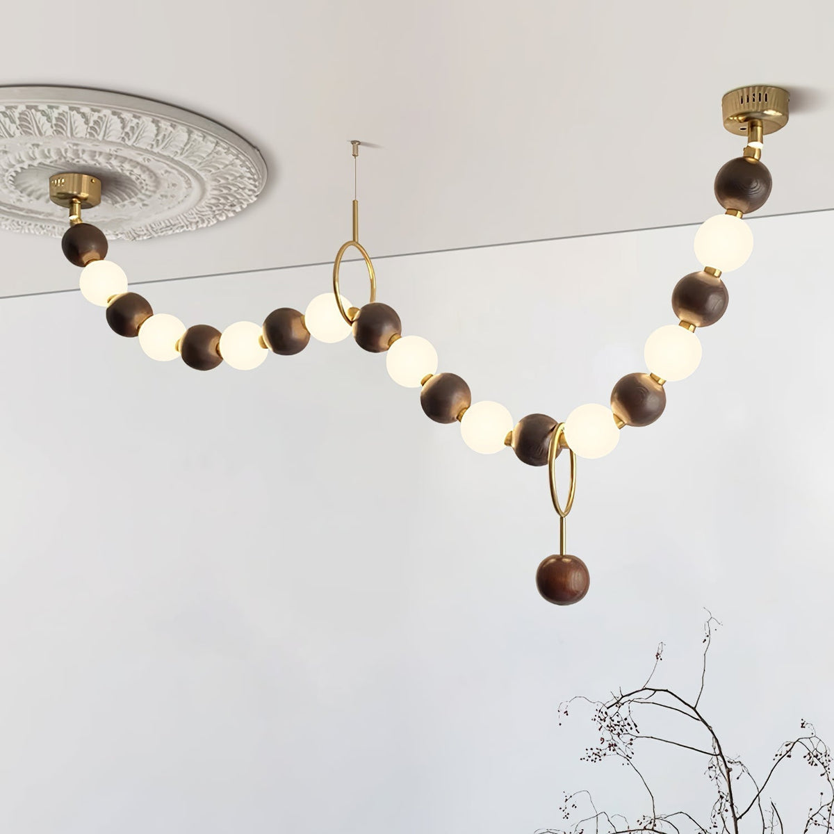 Walnut Bead Necklace Pendant Lamp