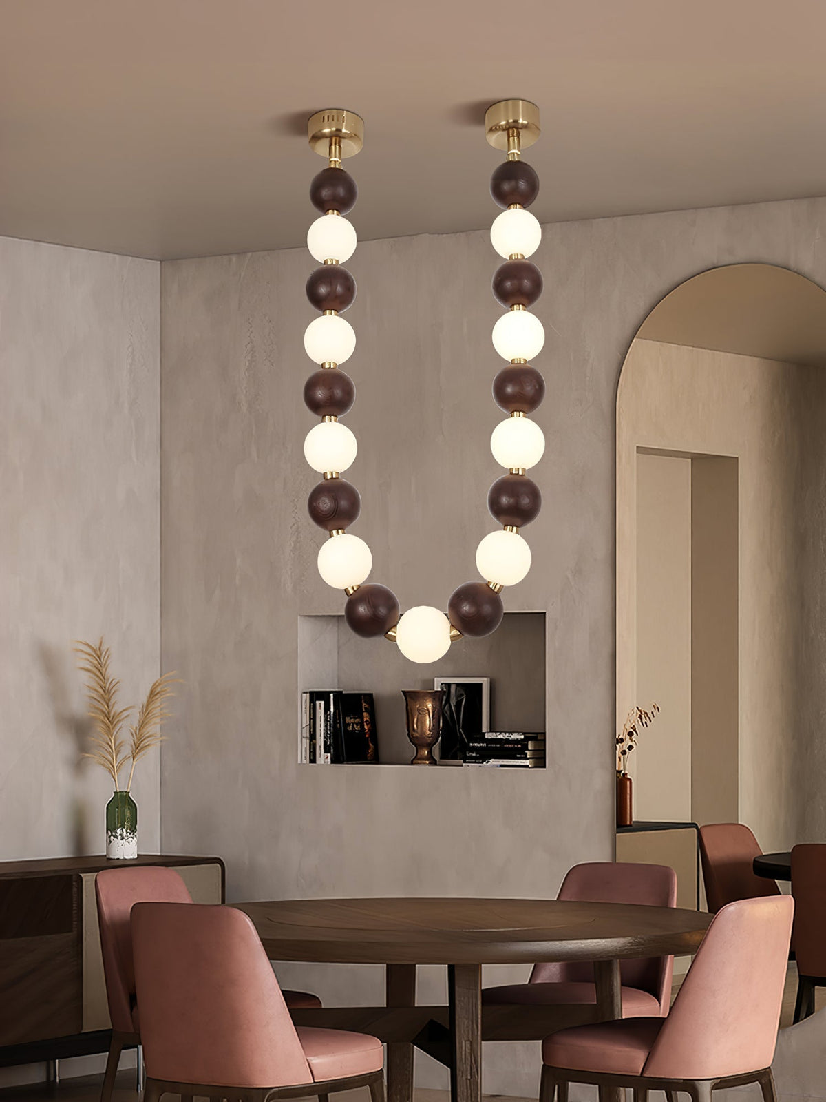 Walnut Bead Necklace Pendant Lamp