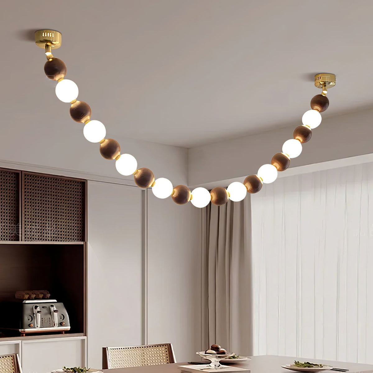 Walnut Bead Necklace Pendant Lamp