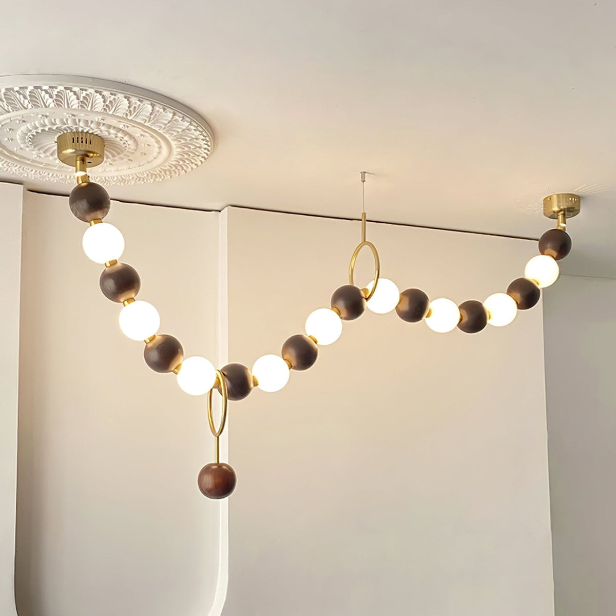 Walnut Bead Necklace Pendant Lamp