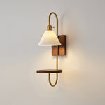 Walnut Shelf Wall Sconce with Brass Accent and Glass Shade