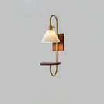 Walnut Shelf Wall Sconce with Brass Accent and Glass Shade