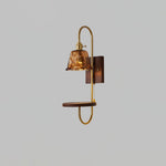 Walnut Shelf Wall Sconce with Brass Accent and Glass Shade