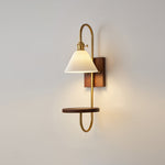 Walnut Shelf Wall Sconce with Brass Accent and Glass Shade