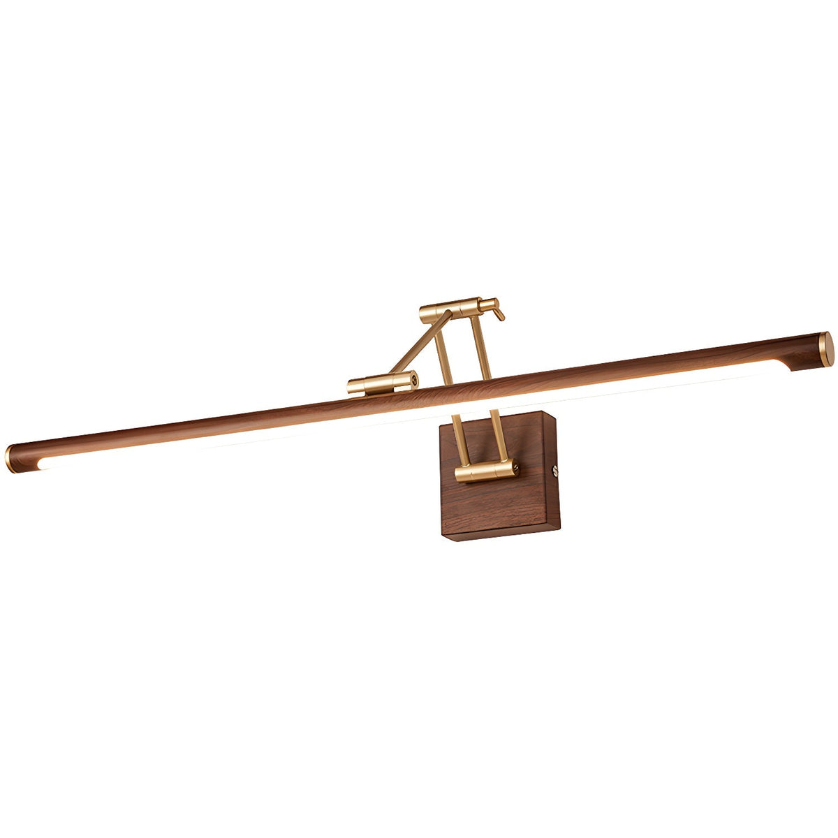 Walnut Linear Wall Sconce with Adjustable Brass Arm