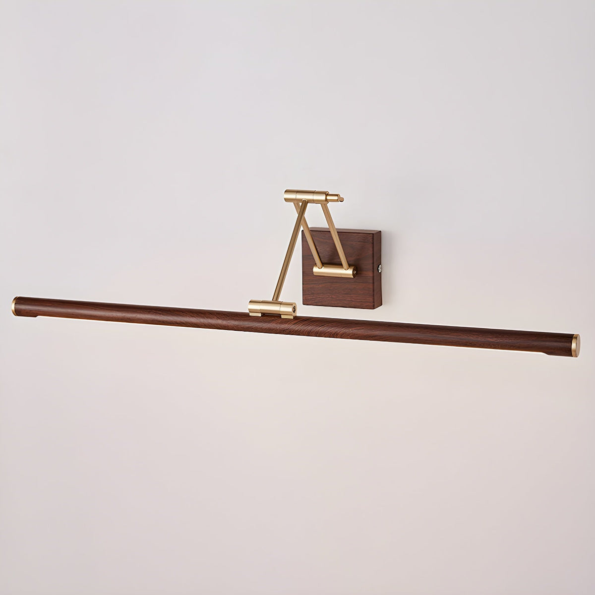 Walnut Linear Wall Sconce with Adjustable Brass Arm